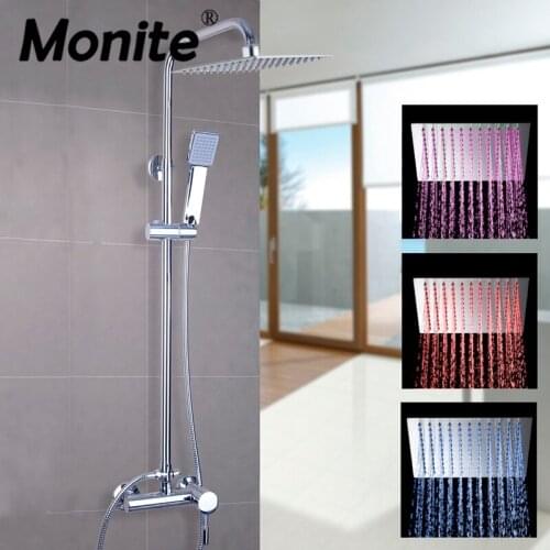 LED 8" Rain Shower Head Bathroom Tub Shower Set W/Hand Sparyer Adjustable Height With Hand Sprayer Shower Sets