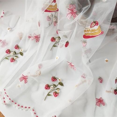 New Strawberry Birthday Cake Letter Bow Embroidered Fabric Mesh Embroidered Lace Banquet Tablecloth Background Fabric VXZ151220