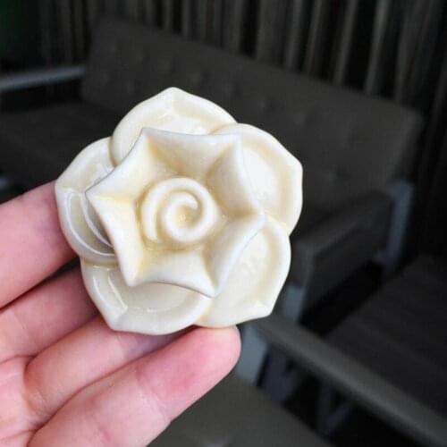 New Stunning Large Flower Camellia Rose Shape Ceramic Door knobs for Cabinet drawer door Pull knobs And handle European-style