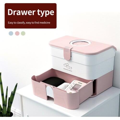 Plastic First Aid Storage Box Container Bin Cabinet Removable Tray Portable Handle Family Emergency Medicine Kit Case Organizer