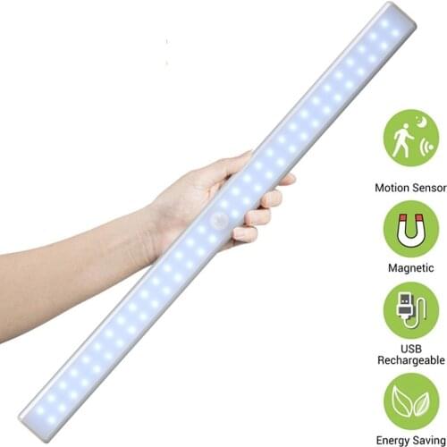 40CM 60LEDs Wireless Under Cabinet Light USB Rechargeable Closet Lights Motion Sensor Magnetic Strip Night Lamps For Kitchen