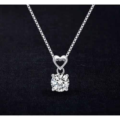 COCOM Heart Pendant Silver 925 Fine Jewelry Classic 4 Claw Shiny Austrian Zircon Luxury Gemstone Solitaire Necklace for Women
