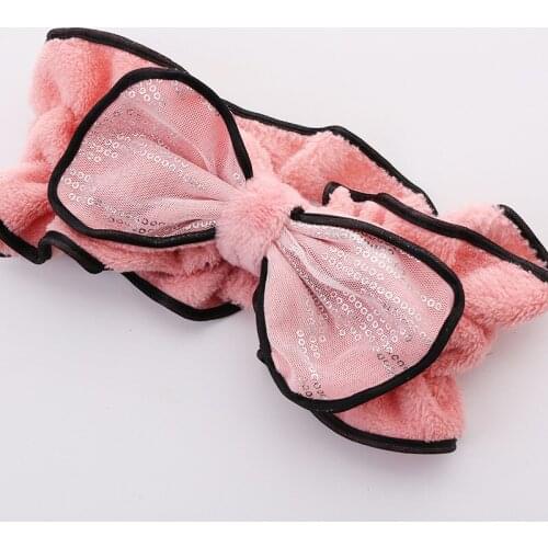 2021 New Korean Style Bow-knot Hairbands Coral Fleece Headwear for Women and Girls Casual Rabbit Ear Solid Face Washing Tool