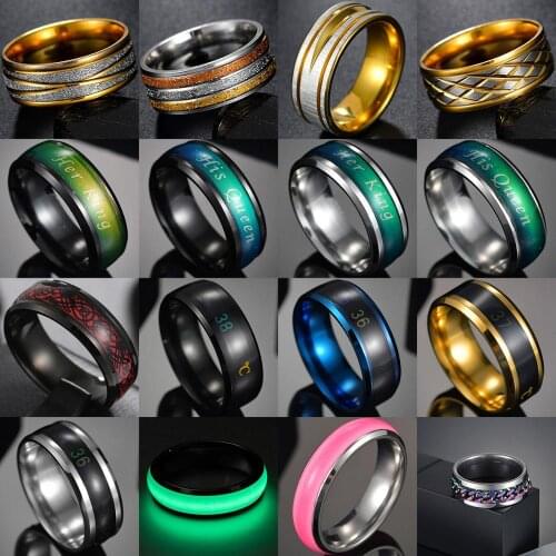 Constellation Titanium Stainless Steel Simple Ring Wedding Band 8mm Colorful Rainbow Couple King/Queen Mood Ring Color Change