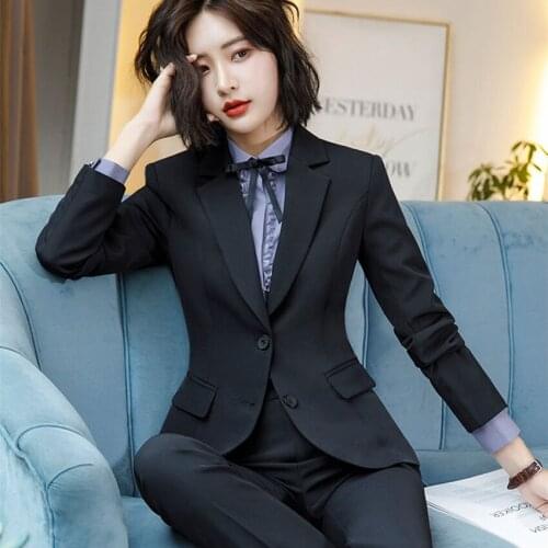 Work Fashion Pant Suits 2 Piece Set For Women Singel Breasted Solid Color Blazer Jacket&Trouser Office Lady Suit Feminino 2019
