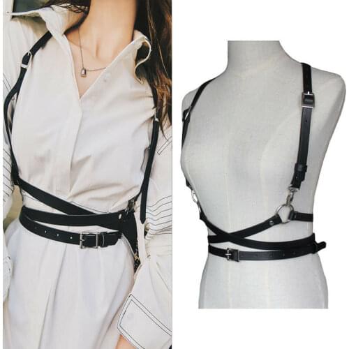Retro Punk Strap Girdle Sexy Women Handmade Belt Decorative Shirt Dress PU leather Smooth Buckle Vest Harness Belt For Women