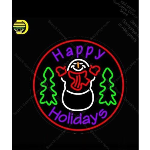 Happy Holiday Snow Man Neon Bulbs sign Neon sign Restaurant Handcraft hotel Neon Light Wall Basketball Team Sign Lighting board