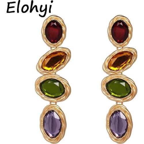 ELOHYI New 2018 Geometric Pendant Long Multi Crystal Earrings Women Trendy Earrings Wedding Party Jewelry Christmas Gift