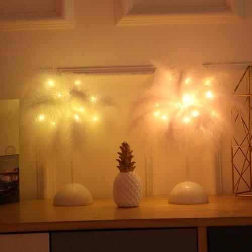 Modern Nordic Feather Night Light Bedside Reading Lamps Bedroom Party Wedding Romantic Room Decoration