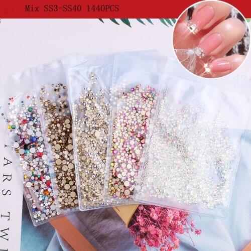 Swarovsky Glitter 3D Rhinestones AB Flat Back Shiny Stones Nail Art Decorations Mixed Size Nail Gems Crystal Strass Accessories