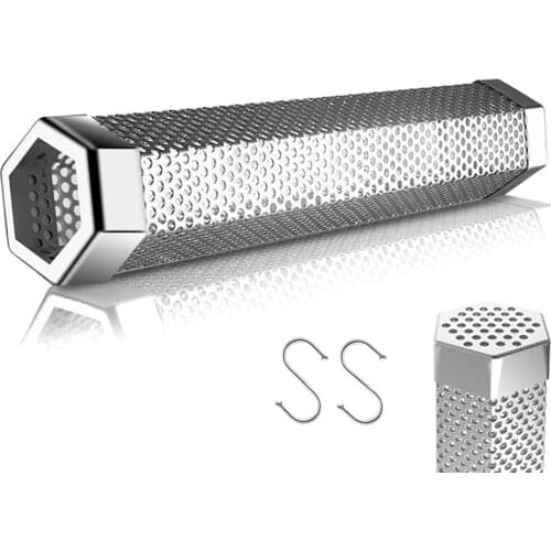 Pellet Smoker Tube, 12Inch Stainless Steel BBQ Wood Pellet Tube Smoker for Cold/Hot Smoking, Portable Barbecue Tools