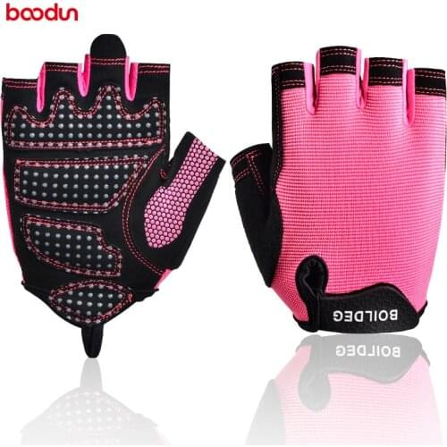 Boodun New Bike Gloves Half Finger Shockproof Breathable Pro Team Lycra Microfiber MTB Bicycle Gloves S M L Pink Green