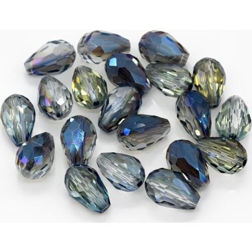 TOP quality 100pcs Wholesale Faceted Teardrop glass crystal Charm Loose Spacer beads 8x12mm Translucent Blue