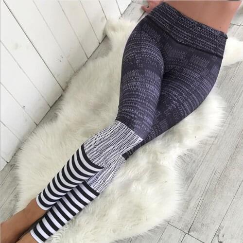 2018 Fitness Fashion Polyester Leggings Striped Pattern Digital Printed Women Workout Sexy Slim Leggings