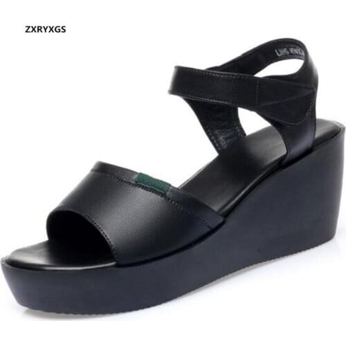 Hot 2020 New Fashion Summer Shoes Women Genuine Leather Sandals Platform Increased Shoes Wedges High Heel Sandals Women Sandals