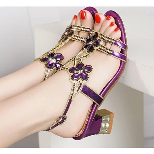 2021 new rhinestone sandals women summer fashion non-slip sole thick bottom high heels large size party dress women shoes