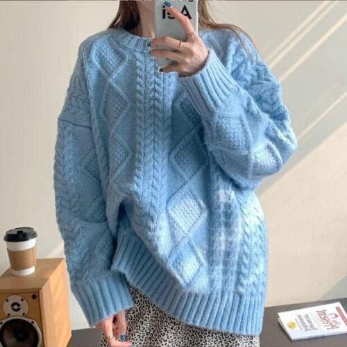 2021 New Spring Autumn Women Twist Sweater Warm Tops Female Solid Color Loose Jumpers Ladies O-neck Knitted Pullover Tops P345