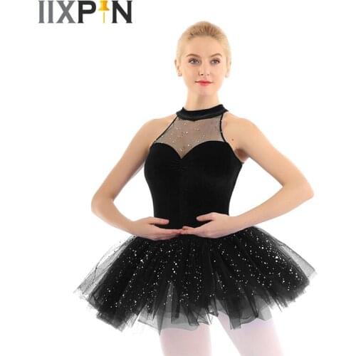 Women ballet tutu dress ballerina Shiny Sequin tutu Dress ballet Sleeveless Keyhole Back Velvet Bodice Tutu Ballet Dance Leotard