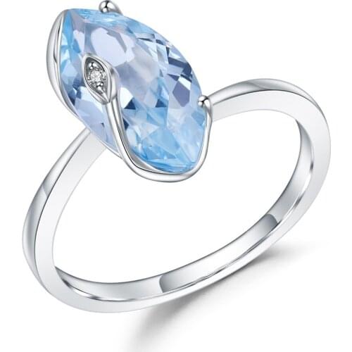 GEMS BALLET 3.34Ct Natural Sky Blue Topaz Gemstone Marquise Rings For Women 925 Sterling Silver Oval Finger Ring Fine Jewelry
