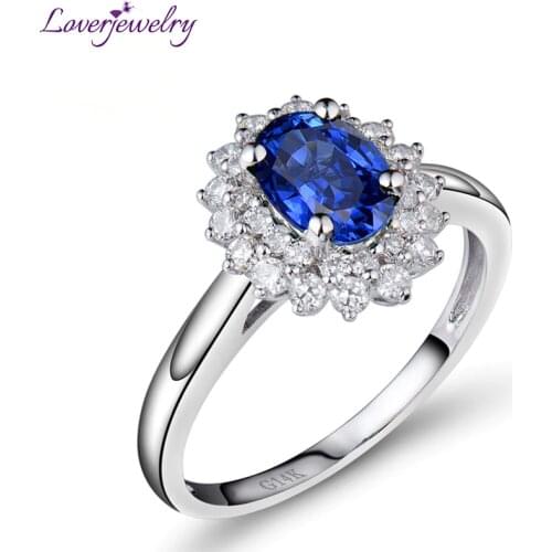 LOVERJEWELRY Hot Sale Oval 5x7mm 14Kt White Gold Sapphire Ring,Natural Diamond Sapphire Ring 585 White Gold BAB001401