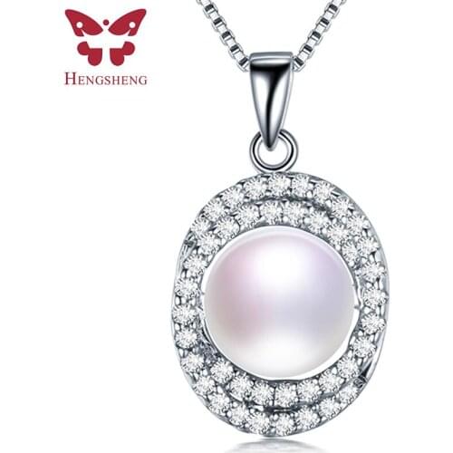 HENGSHENG Women Jewelry Natural Freshwater Pearl Pendant Necklace 925 Sterling Silver Zircon Gorgeous Pendant Exquisite Design