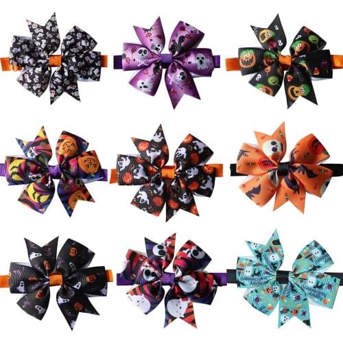10 Pcs Pet Accessoires Halloween Design Pet Puppy Dog Bow Tie Adjustable Dog Collar Size Pet Grooming Product Dog Bowtie