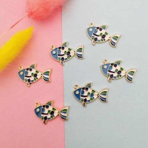 10pcs Cartoon Fish Enamel Charms Metal Pendants Goldfish Floating Fit Earring Bracelet DIY Jewelry Accessories Gift17*25mm FX063