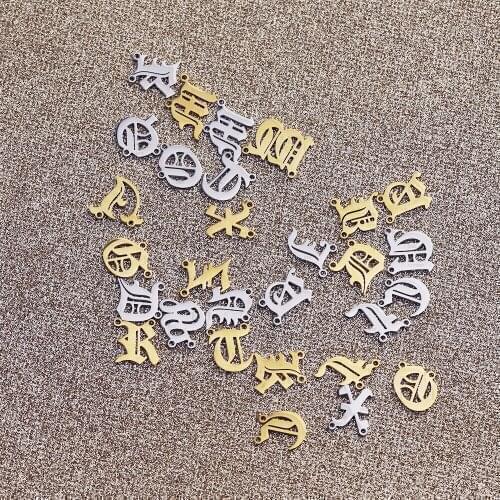 26pcs/Lot Stainless Steel Mirror Polish Vintage A-Z Alphabet Whole 26 Letter Charms Connectors for DIY Making Jewelry