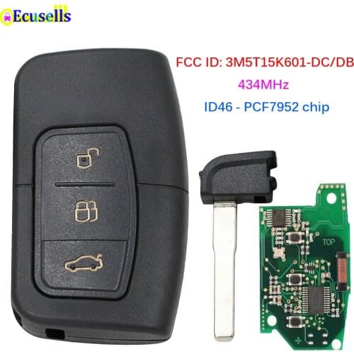 Smart Keyless Go Remote Key 433.92Mhz ID46 PCF7952 Chip for Ford C-Max Focus MK2 Kuga Mondeo Galaxy 3M5T15K601-DC/DB HU101 Blade