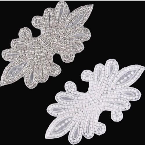 30pcs/lot)Artificial Iron On Silve Hair Bows Bridal Beaded Crystal Rhinestone Appliques Patch For Wedding Dress/Hair DIY Belt