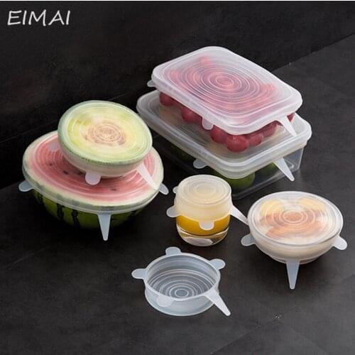 6 Pcs/ Set Universal Food Silicone Cover Reusable Silicone Stretch Lids Caps For Cookware Pot Cover Kitchen Accessories