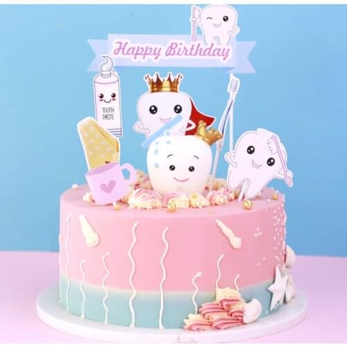 8pcs/set Cute Baby Tooth Cake Cupcake Toppers Baby Shower Happy Birthday Party Girls Boy Cake Decor Gift