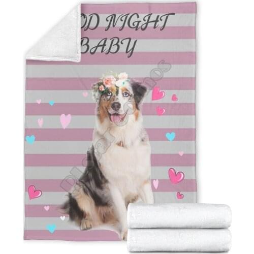 Australian shepherd dog fleece blanket funny goodnight baby Printed Wearable Blanket Adults/kids Fleece Blanket Sherpa Blanket