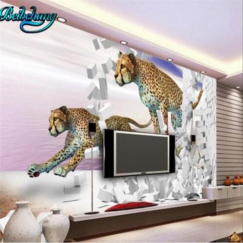 Beibehang Custom Wallpaper Mural Panther Stereo Brick Wall Decorative TV Background Wall