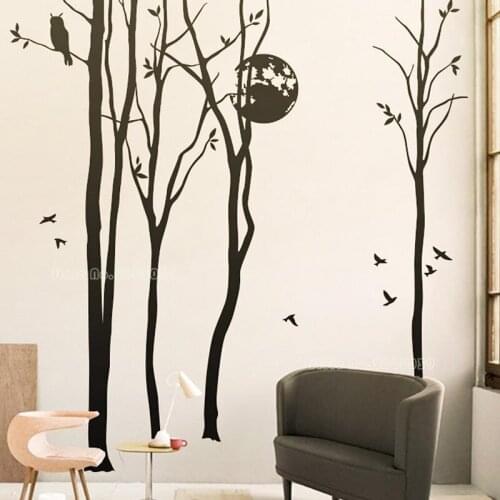 Large Tree Birds Vintage Wall Decal Removable Nursery Mural Moon Wall Stickers For Kids Living Room Decoration Home Decor LL2147