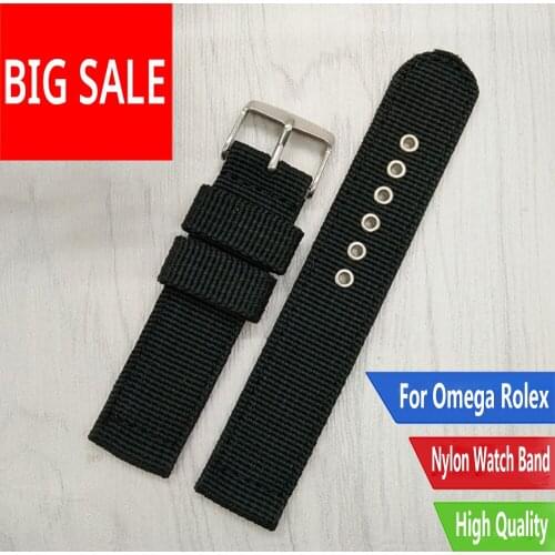 CARLYWET 16 18 20 22 24mm Black Watch Band Strap High Quality Handmade Nylon Fabric Canvas For Omega Rolex Tudor Seiko Breitling