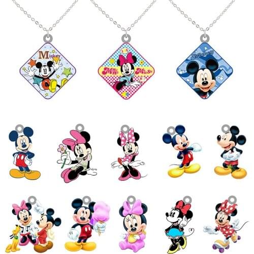Disney Diamond Mickey Mouse Necklace Ornament Creative Design Small Epoxy Resin Pendant Long Chain Necklace Girl Gift Ornament