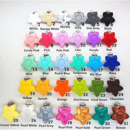 Chengkai 50pcs BPA Free Silicone Flower Teether Clips DIY Baby Star Smile Face Dummy Pacifier Chain Nursing Holder Clips Toy