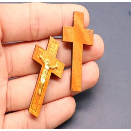 Jesus Cross Wood Beads Metal Jesus Pendant Charm Small Hole Jewelry Necklace Religious Bracelet Accessories Jewelry