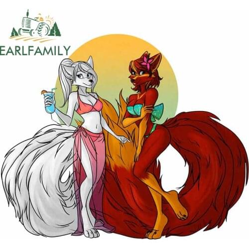 EARLFAMILY 13cm x 10.8cm for Furry White and Red Fox Anime Decal Laptop Personality Scratch-proof Window Vinyl Car Stickers