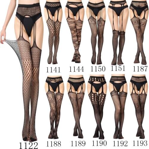 Erotic Sexy Lingerie Transparent Lace Open Crotch Hollow Out Embroidery Solid Elastic Fishnet Stocking For Intimate Sex Goods