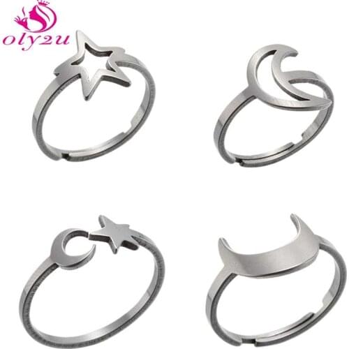 Gothic Fashion Stainless Steel Moon Star Ring Punk Ladies Girl Bride Gold Jewelry Ring Wedding Engagement Jewelry бижутерия панк