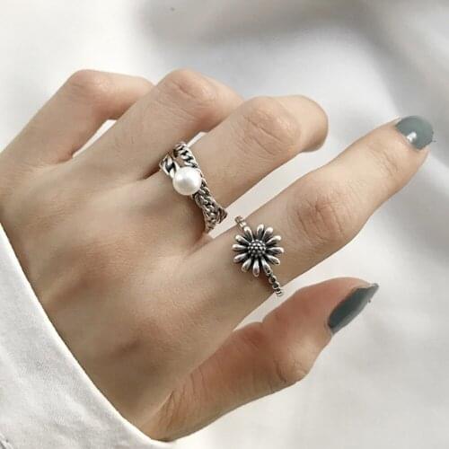 925 Sterling Silver Lovely Boho Statement Promise Everyday Stacking Gift Bouquet Floral Vintage Blooming Daisy Flower Ring