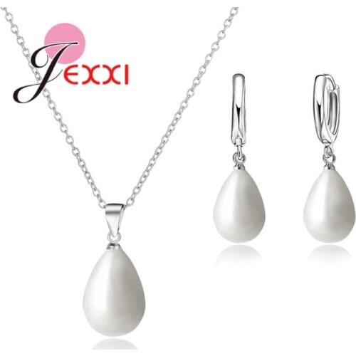 Pearl Jewelry Set Natural Freshwater Pearl Necklace Drop Earrings Cubic Zircon 925 Sterling Silver Jewelry For Women Girl