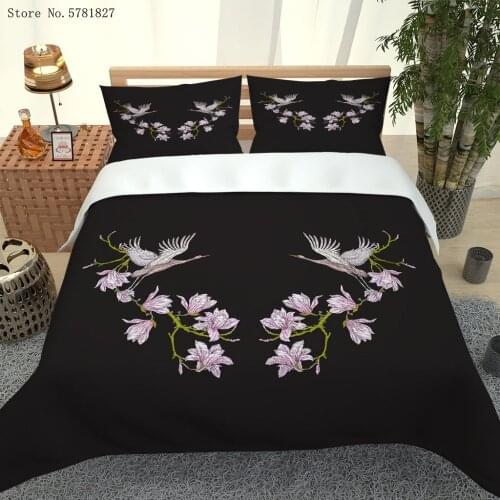 2/3 Pieces Crane Bedding Set 3D Print Plum Blossom Duvet Cover Set Single Queen King Bed Quilt Cover Home Luxury Bed Cover Set