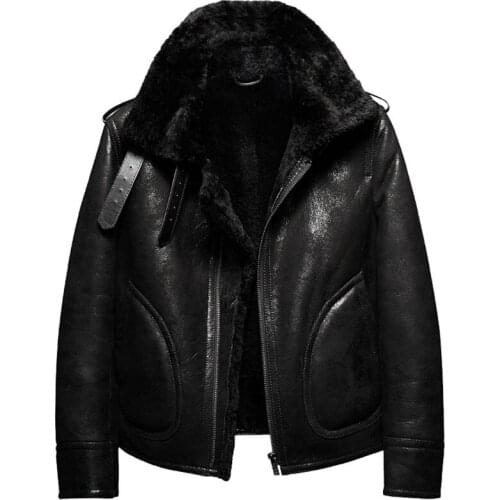 Denny&Dora B3 Shearling Leather Jacket Mens Shearling Coat Mens Fur Coat Pilot Leather Jacket
