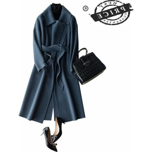 Female Jacket Winter Women Clothes 2021 100% Wool Coat+Belt Vintage Elegant Ladies Korean Coat Long Casaco Feminino 1621