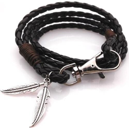 Leaves leather bracelet Mens multi-layer bead bracelet womens retro punk casual mens jewelry bracelet jewelry accessories