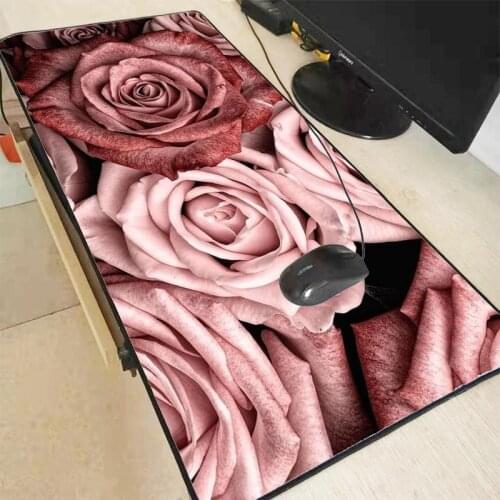 Mairuige Rose Pink Large Gaming Flower Mouse Pad Locking Edge Keyboard Mouse Mat Gaming Desk Mousepad for CS GO LOL Dota Game