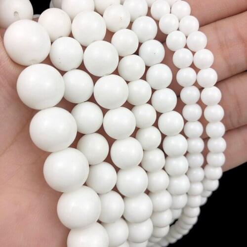 MKTREG AAA Ceramic white stone beads Natural Stone Round Loose beads ball 4/6/8/10/12MM Jewelry bracelet accessories making DIY